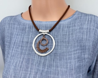 Unique two toned silver and copper stylish necklace