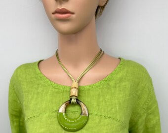Green Horn Pendant Necklace: Chunky Statement Jewelry