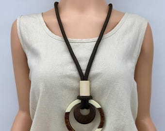 Lightweight acrylic and wood statement necklace