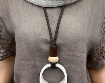 Neutral Tone Statement Necklace: Chunky Earth Tone Pendant