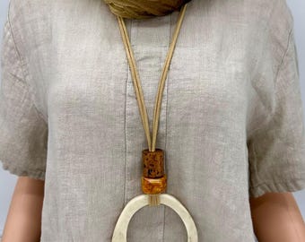 Modern earth tone statement necklace , cream and brown necklace