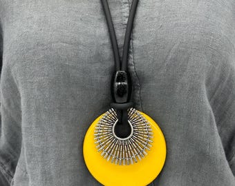 Bright and bold statement necklace, chunky yellow necklace