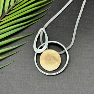 Lovely geometric statement necklace, two tone bold necklace image 2