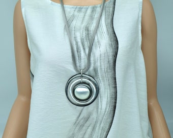 Chunky silver grey  statement necklace, bold necklace, large pendant