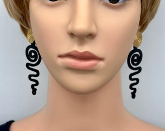 Funky black and gold lightweight dangle earrings