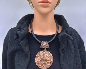 Chunky Copper Statement Necklace, Bold Rubber Collar