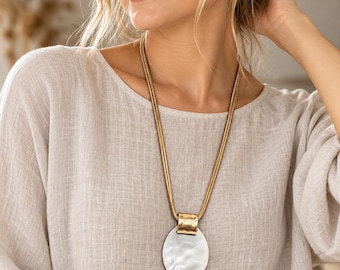 Gold and Silver Sweater Necklace: Long Pendant Necklace