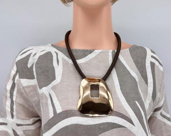 Chunky Gold Pendant Necklace: Braided Cord Statement Necklace