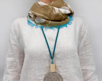 Unique lightweight statement necklace, bright and neutral toned necklace