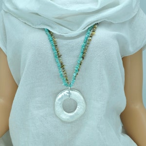 Beach colour chip necklace with large pendant, statement necklace,
