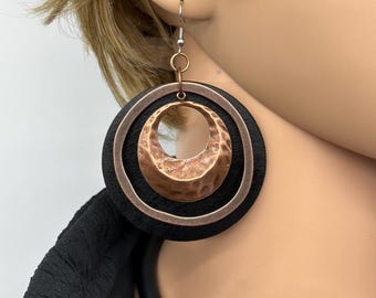 Chunky copper statement earrings, bold earrings