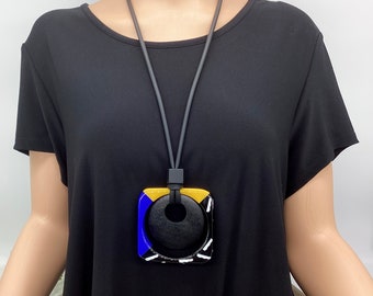 Funky Colorful Statement Necklace: Chunky Geometric Pendant