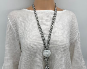 Stylish grey beaded chain statement necklace, bold necklace, chunky necklace