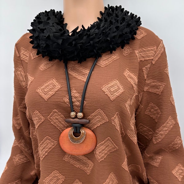 Funky rubber and wood necklace, statement necklace, bold necklace, copper necklace