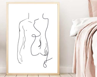 Arte abstracto de línea de cuerpo desnudo, dibujo de línea moderna, arte de pared minimalista, impresión abstracta de cuerpo desnudo, cuerpo de impresión de arte abstracto, arte de una línea
