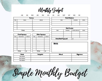 Monthly Printable Budget, Financial Planner, Budget by Month, Undated Printable Budget, Personal Budget Journal, Expense Tracker Printable