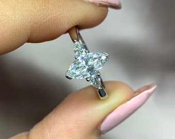 1.6Ct Lab Diamond Marquise Cut Engagement Ring, IGI Certified, Tapered Marquise Ring 14/18K gold ring