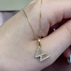 Colgante Letra Inicial en Oro Amarillo, Colgante Diamante 0,30 ct, Cadena y Colgante Letra Inicial, Collar Diseño Especial, Inicial W