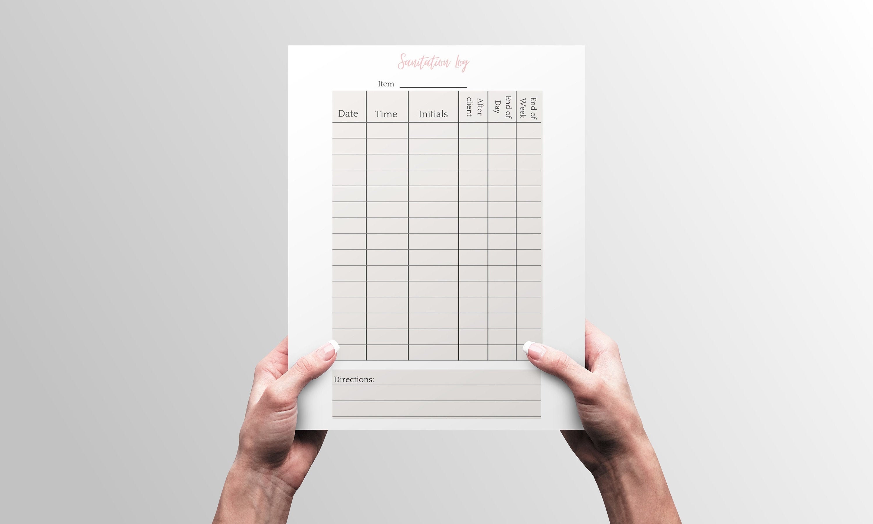 Sanitation Log Template Beauty Salon Nail Tech Hair Stylist Printable