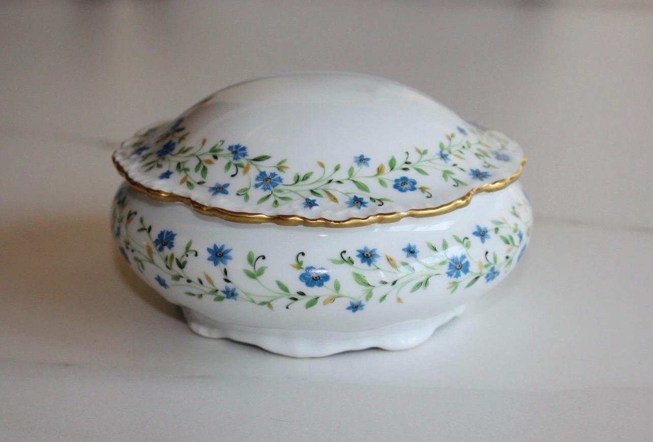 Vintage Cottage Core Chamart Limoges Bone China Trinket Box 4.75” Diameter