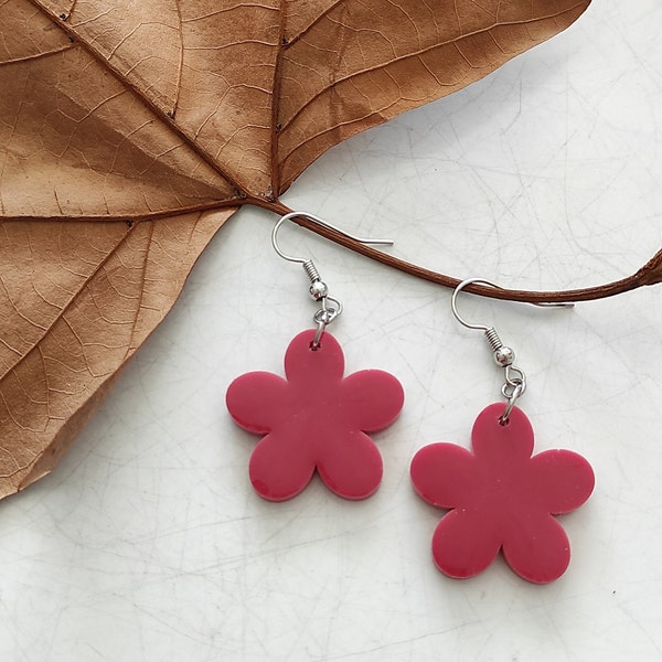 Boucles d'oreilles "fleurs" rose prune