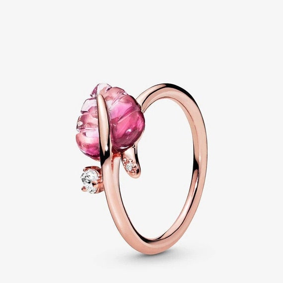 Pink Murano Glass Leaf Pandora Ring in Rose Gold for Women