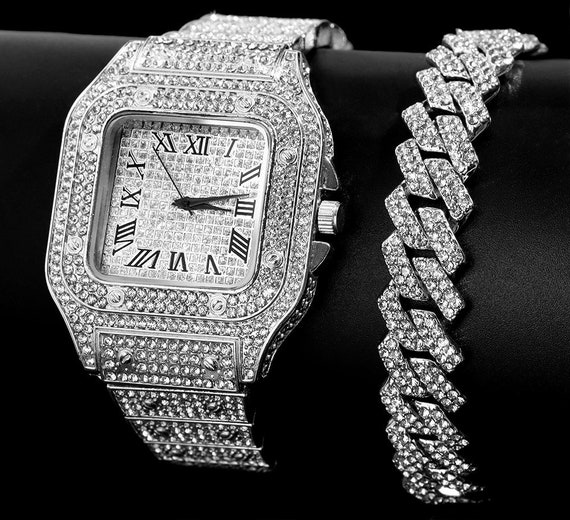 New Hip Hop Iced Out Square Diamond Watch With Bracelet for Men