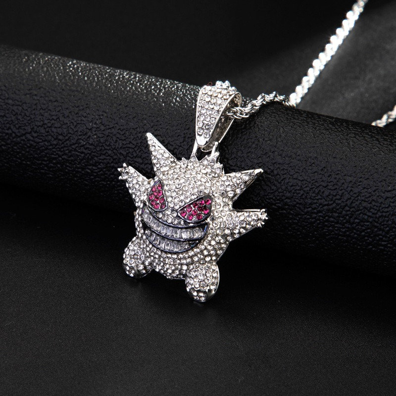 Real Iced CZ Hip Hop 925 Sterling Silver Gengar Pokemon Pendant Necklace  Mens