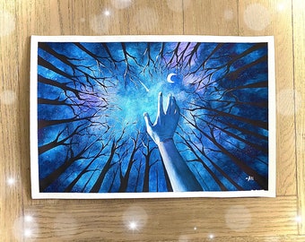 Reach the Galaxy Artwork (original watercolor painting), galaxy and stars, night sky painting