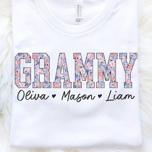 Custom Floral Shirt With Grandkids Names Personalized T-Shirt Gift for Grandparents Customized Grandchildren Gift Idea Mothers Day TShirt