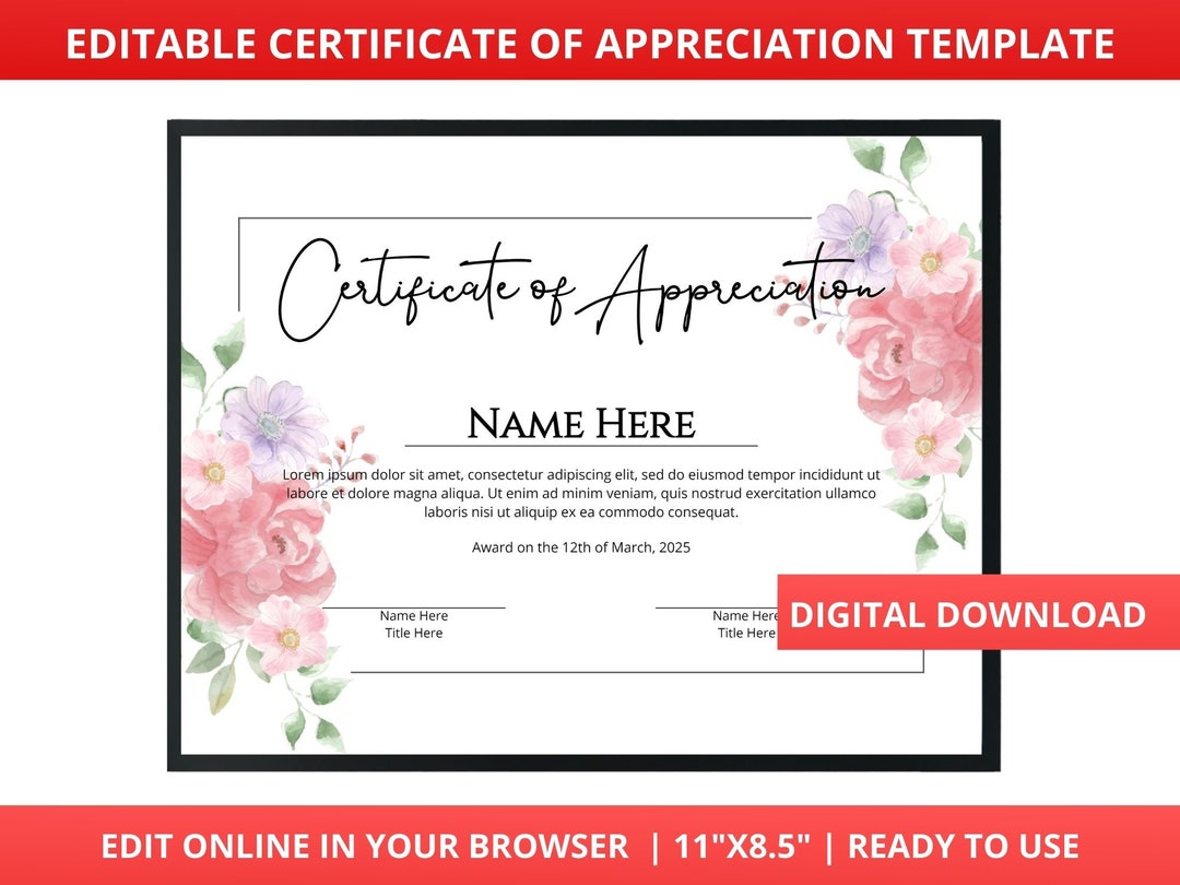 Editable Certificate of Appreciation Certificate of - Etsy UK
