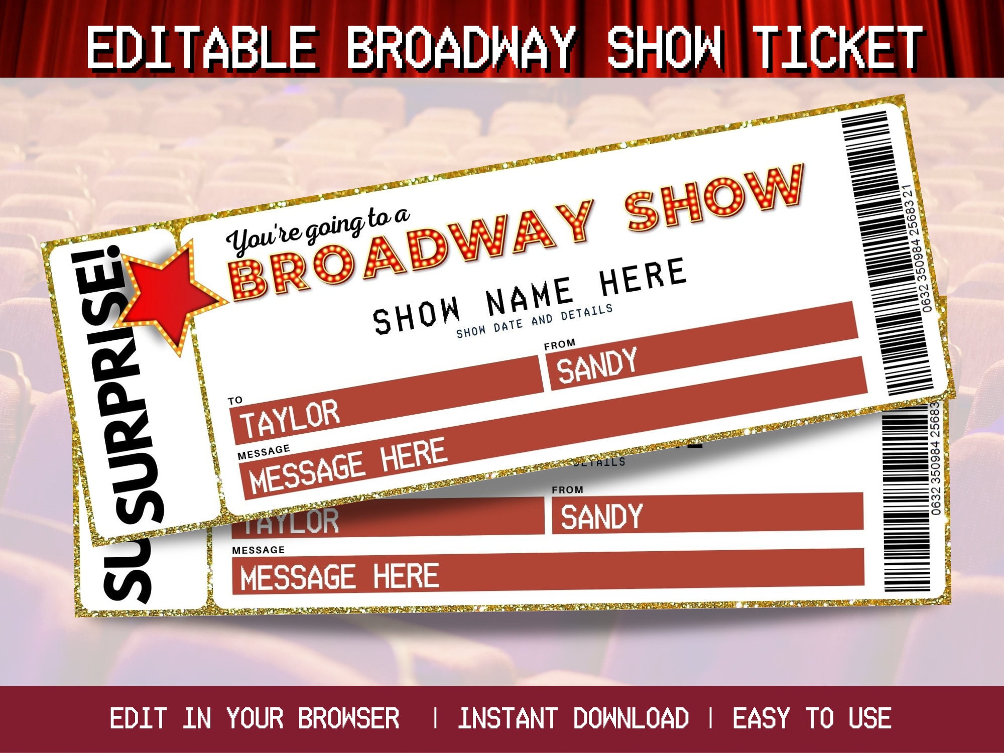 Editable Broadway Show Ticket Template Printable Broadway Etsy Editable Broadway Show Ticket Template Printable Broadway Etsy