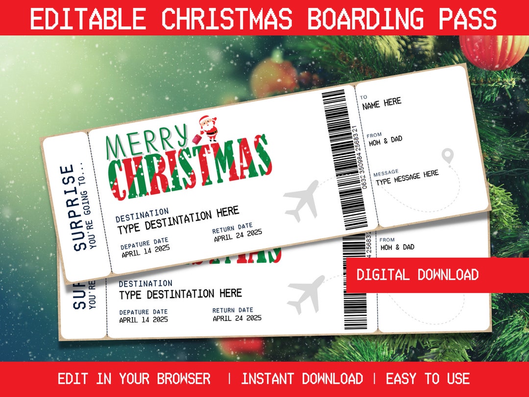 Editable Christmas Boarding Pass Template Boarding Pass Etsy