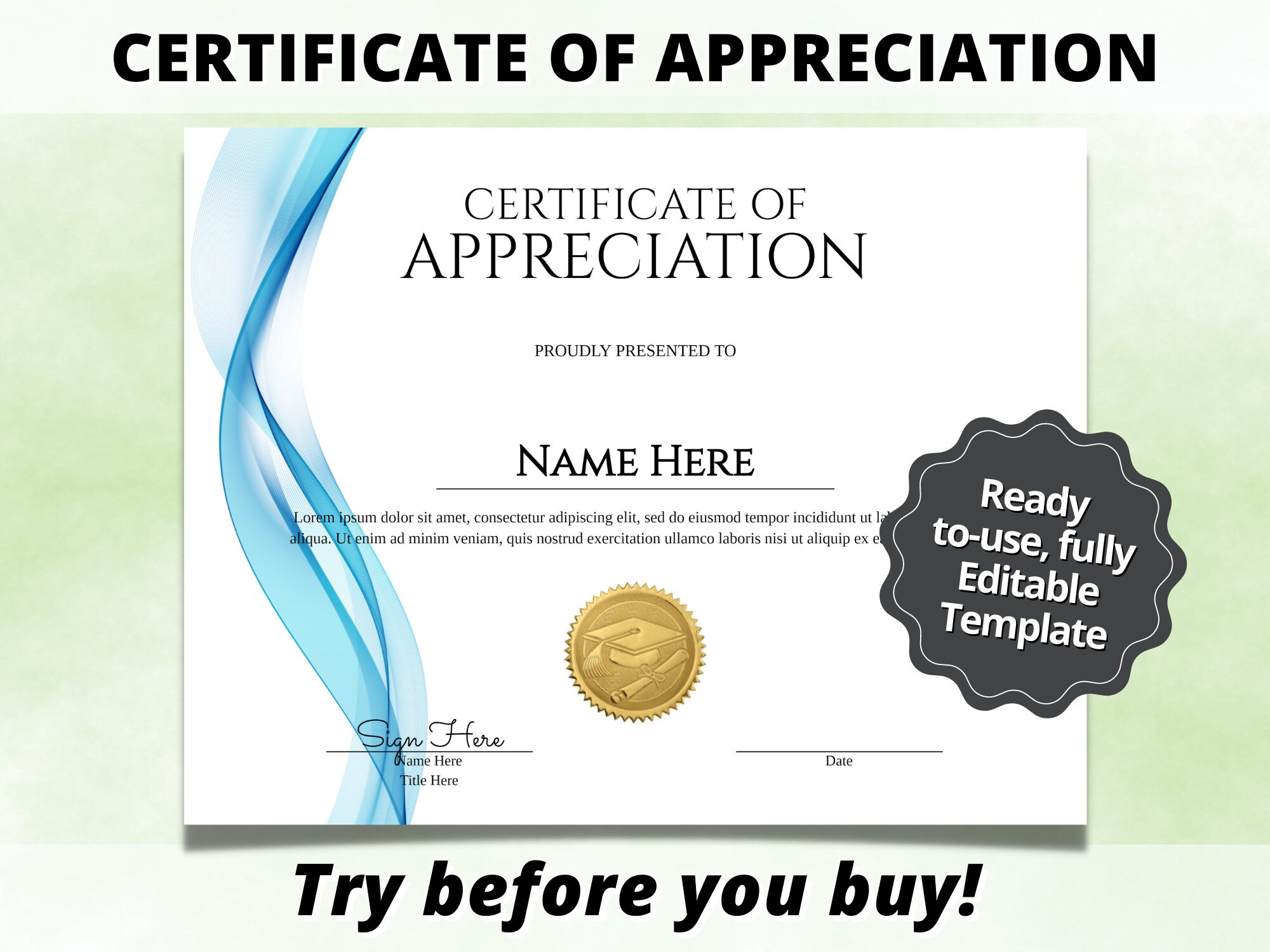 Certificate of Appreciation Template Editable Certificate of - Etsy