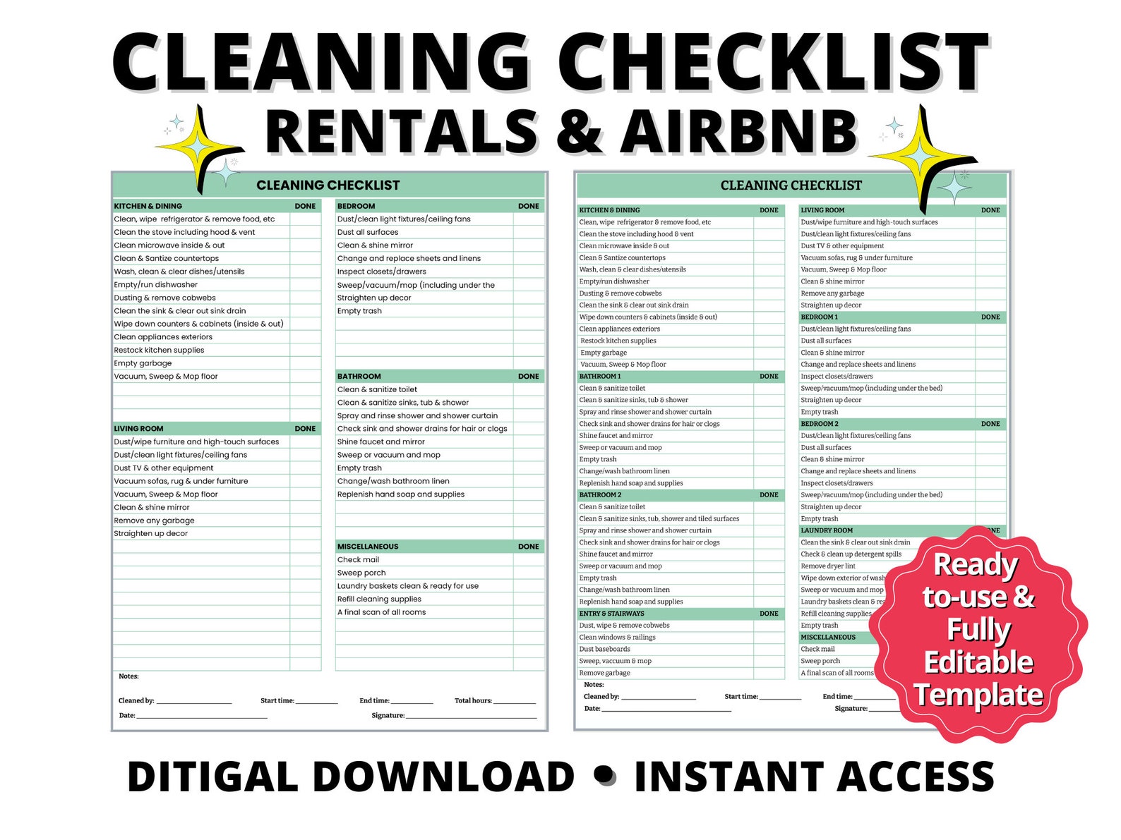 Editable Cleaning Checklist Room by Room Cleaning Checklist Etsy Canada