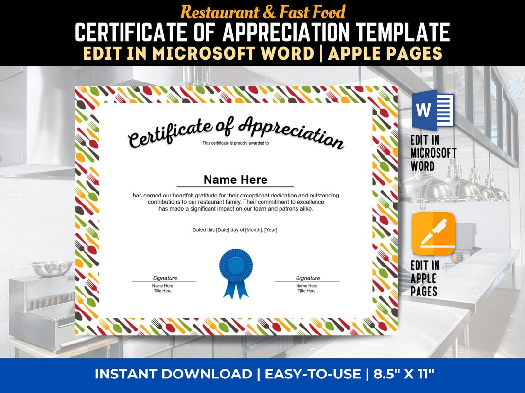 Editable Certificate of Appreciation Template MS Office & - Etsy