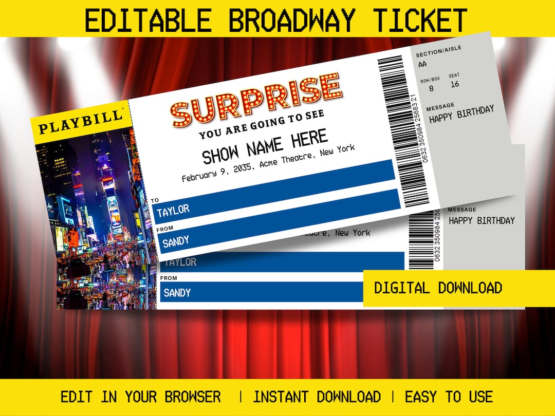 Editable Broadway Ticket Template Printable Broadway Ticket Etsy Editable Broadway Ticket Template Printable Broadway Ticket Etsy