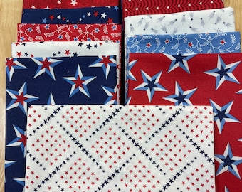 Stars and Stripes Hodgepodge Kit - 60 x 72 Andover Fat Quarters and Kona Bleached White