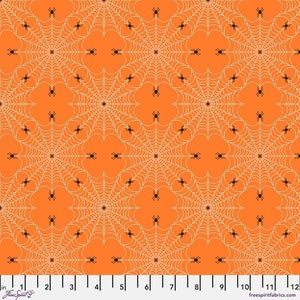 Scaredy Cat by Rachel Hauer - Spiderweb Orange - Mfg. Free Spirit - Mfg. #PWRH038.ORANGE - Premium Cotton Fabric - Sold by Half Yard Cuts