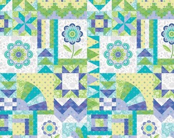 Frolic - Lake Blossom Block 24" Panel of Premium Cotton Fabric designed by Amanda Murphy and Benartex Item# 13516-57