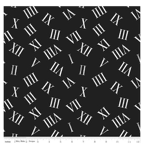 Mad Masquerade by J. Wecker Frisch-Roman Numerals Black-Mfg. Riley Blake-Mfg. #C11960-BLACK-Premium Cotton Fabric-Sold by Half Yard Cuts
