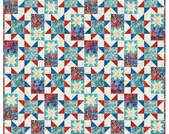 Celebrating Stars Quilt Kit (60" x 80") in Blue Colorway 2 cotton batik fabric collection from Northcott
