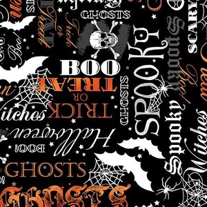 12550G-37 Halloween Spirit - SPOOKY WORDS Orange/Black - Half Yard Cuts