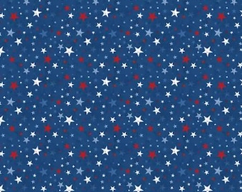 Tela de algodón premium para acolchado Founding Glory Navy Glory Star Toss de Wilmington 3074-49365-414