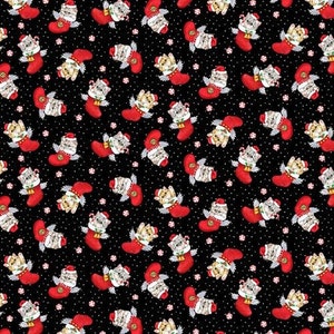 Furry and Bright by Kayomi Harai-Black Kittens in Stockings-Mfg Studio E Fabrics- Mfg #7008-99-Premium Cotton Fabric-Sold by Half Yard Cuts