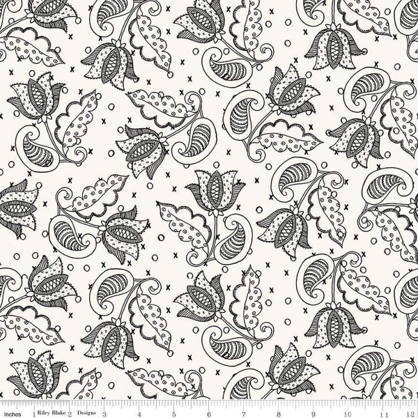 All My Heart - White Valentine Tulips Quilt Fabric - J. Wecker Frisch Designer - Manufacturer: Riley Blake Designs #C14138-WHITE Half Yard