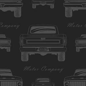 Vintage Vehicles by Milvale Design Studio for Kennard & Kennard-Ford Utes Silhouette Black-Mfg Quiltex-Mfg 1043Q-Prem Cotton-Sold by 1/2 Yd.