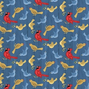 Snowman&#39;s Dream by Sharla Fults - Multi Winter Bird Toss - Mfg. Studio E - Mfg. #7046-78 - Premium Cotton Fabric - Sold by Half Yard Cuts