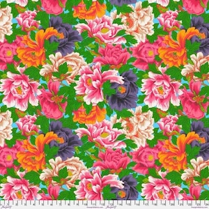 Temple Garden by Philip Jacobs - Multi Peony Cascade - Mfg Free Spirit - Mfg #PWSL128.MULTI - Premium Cotton Fabric - Sold by Half Yard Cuts
