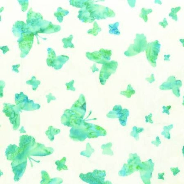 Sea Breeze Jacqueline de Jonge Spring green Butterflies Batik Fabric from Anthology Fabrics Manufacturer Item # 3080Q-X - Half Yard Cuts